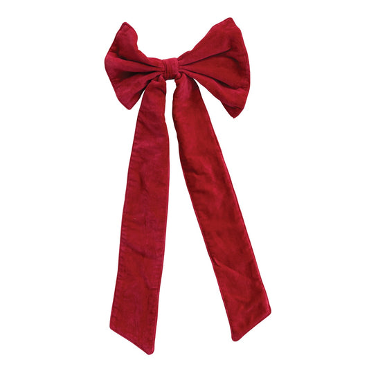 Red Cotton Velvet Clip-On Christmas Bow – 2 Sizes