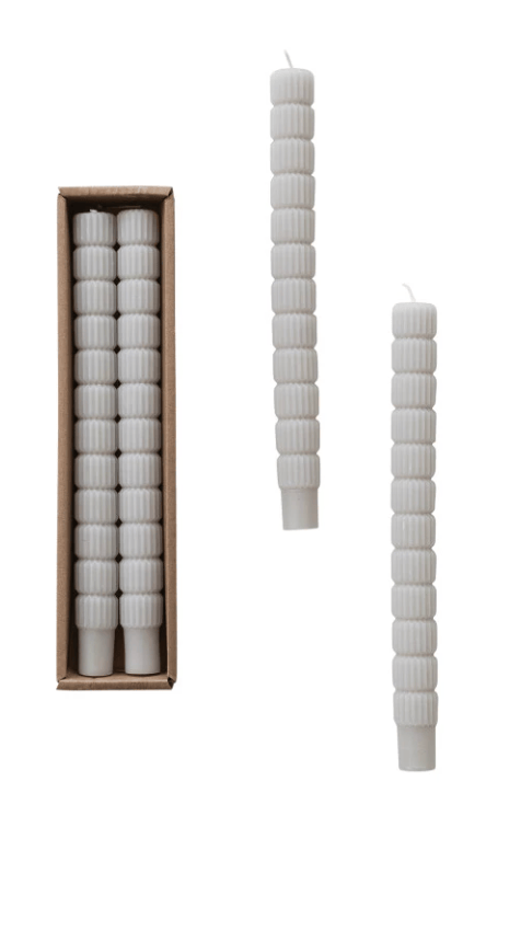 Unscented Sculpted Taper Candles, Grey, 3 Styles, Set of 2