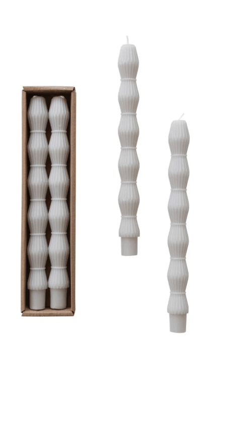 Unscented Sculpted Taper Candles, Grey, 3 Styles, Set of 2
