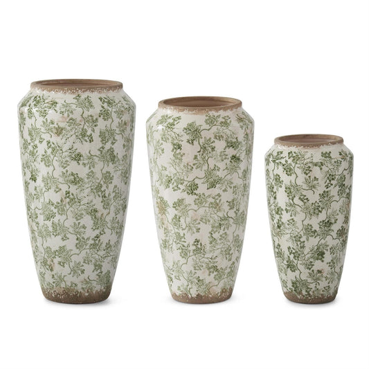 Green & Cream Chinoiserie Vases - Crackled Ceramic Ginger Jars for Home Decor - 3 Sizes