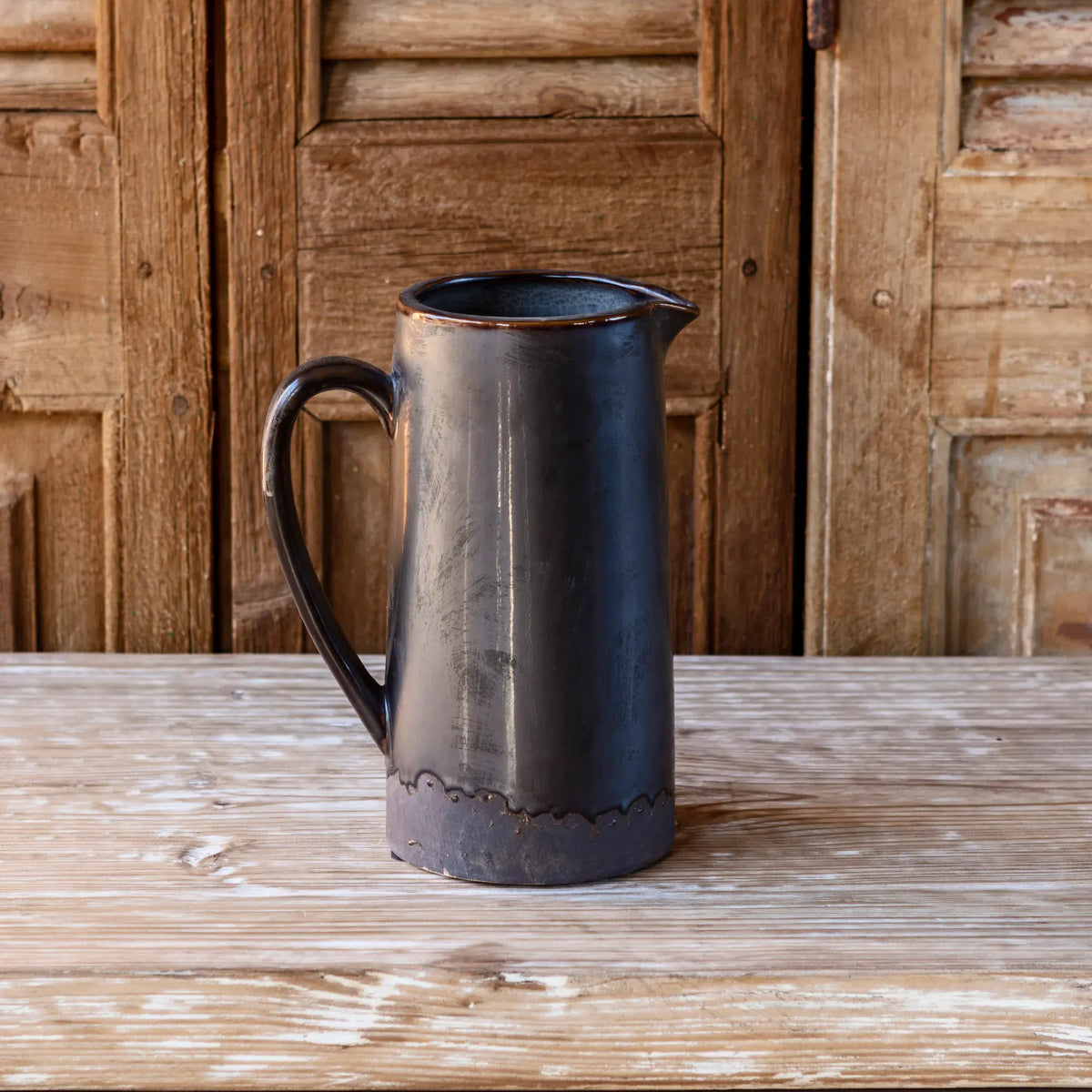 Smoked Glazed Pottery Tall Pitcher Vase 9.25"