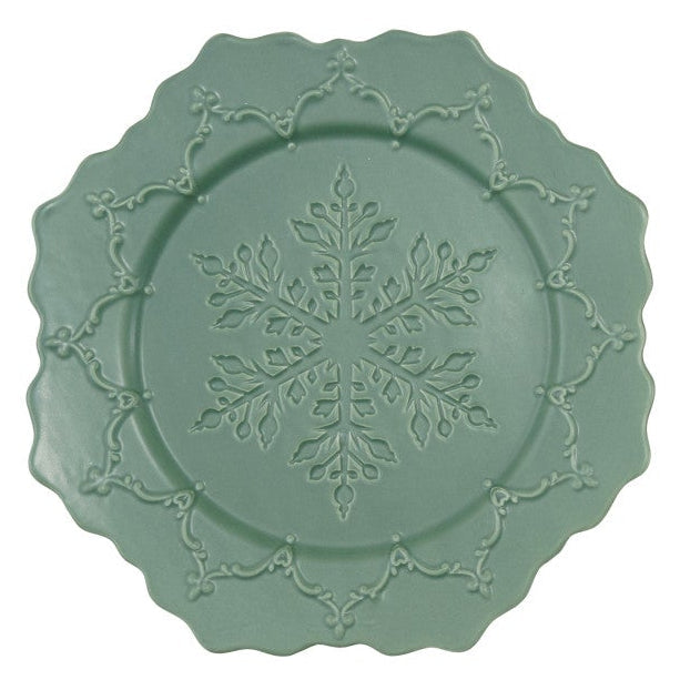 Ceramic Scalloped Octagon Snowflake Plate – Matte Finish | 9.25"