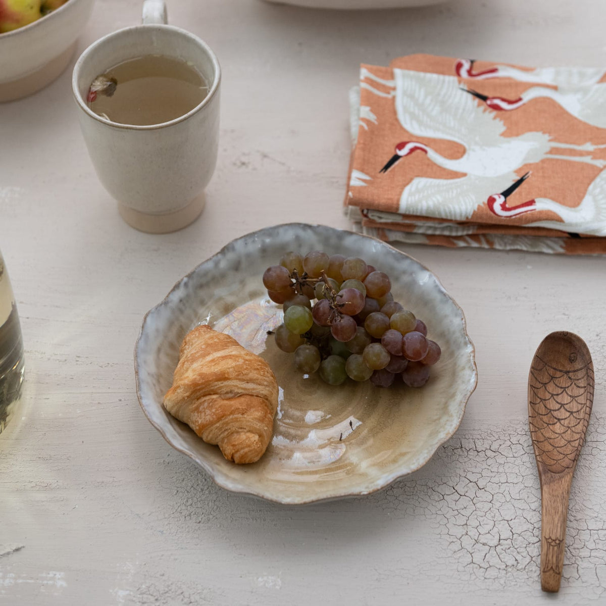Organic Shaped Stoneware Serving Plate 7.9" x 7.6" - Reactive Glaze