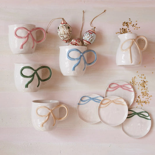 Stoneware Bow Handle Mug 18 oz - Light Pink, Blue, Yellow or Green
