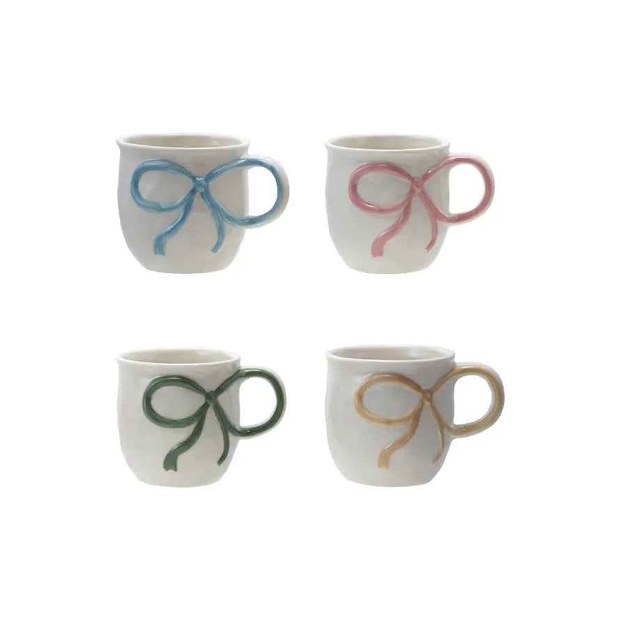 Stoneware Bow Handle Mug 18 oz - Light Pink, Blue, Yellow or Green