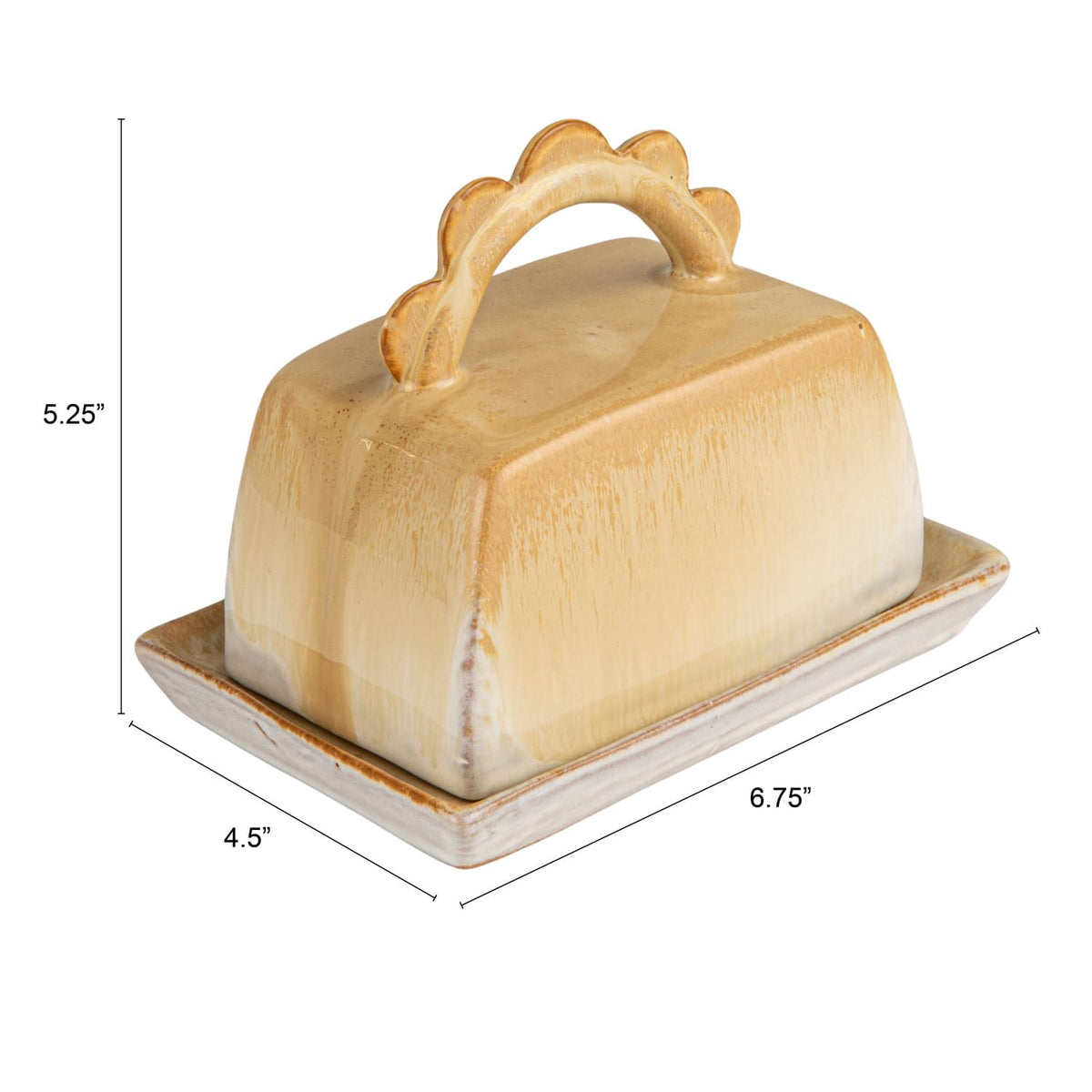 Stoneware Butter Dish with Scalloped Handle 6.75" x 4.5"