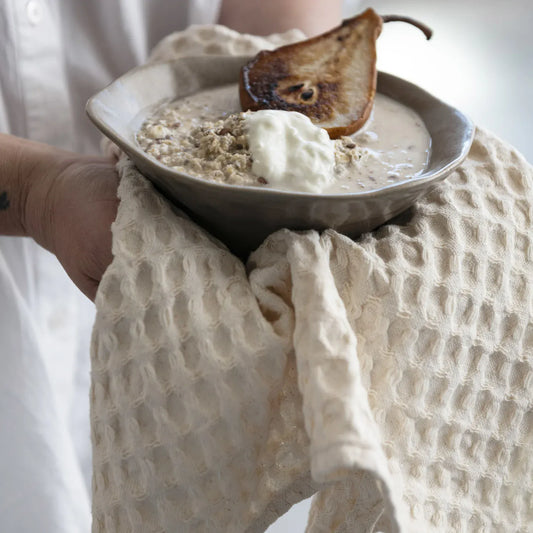 Stonewashed Cotton Waffle Weave Tea Towel – Natural