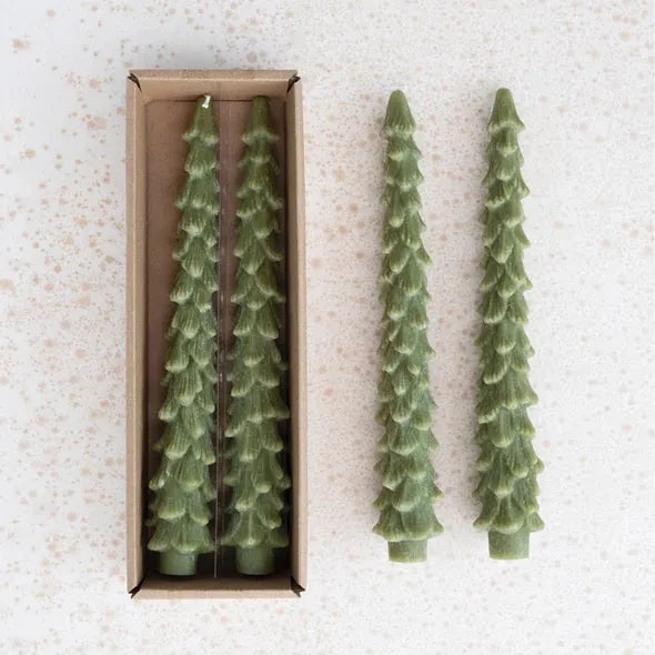 Unscented Tree Shaped Taper Candles, Set of 2
