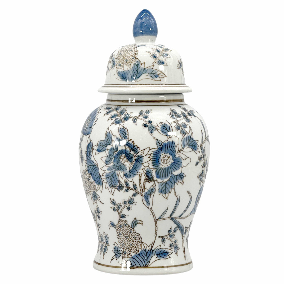 White & Blue Chinoiserie Ginger Jar 14"