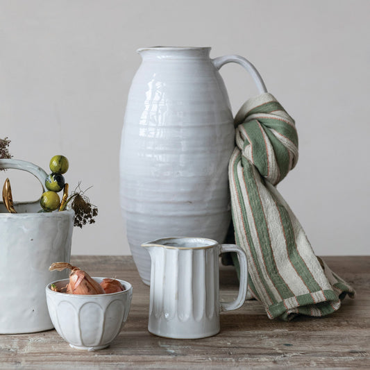 White Stoneware Pitcher – 3-3/4 Quart, 12.5"