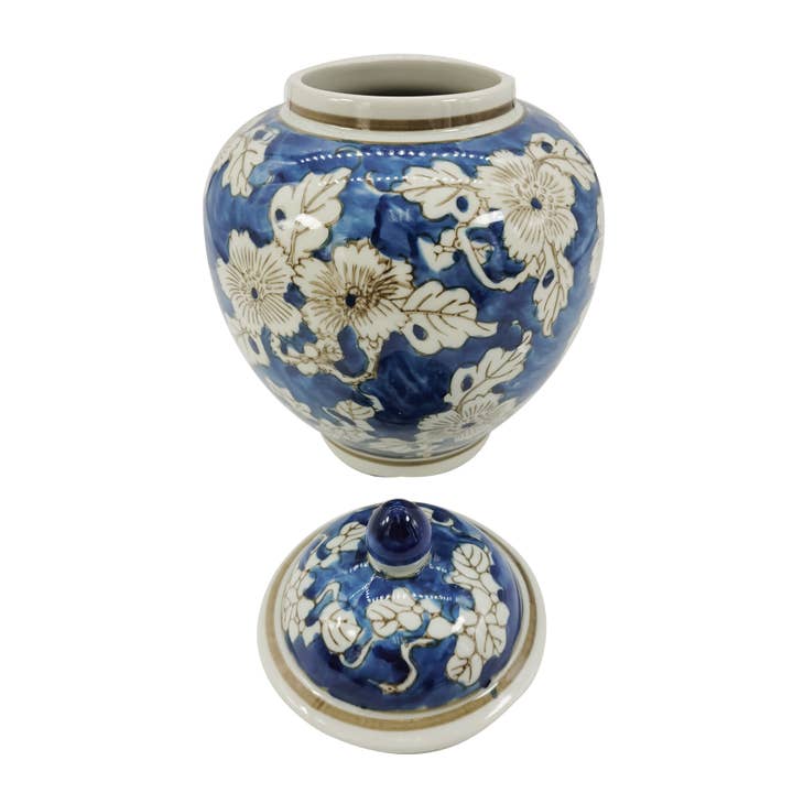 Blue & White Chinoiserie Floral Jar 10.5"