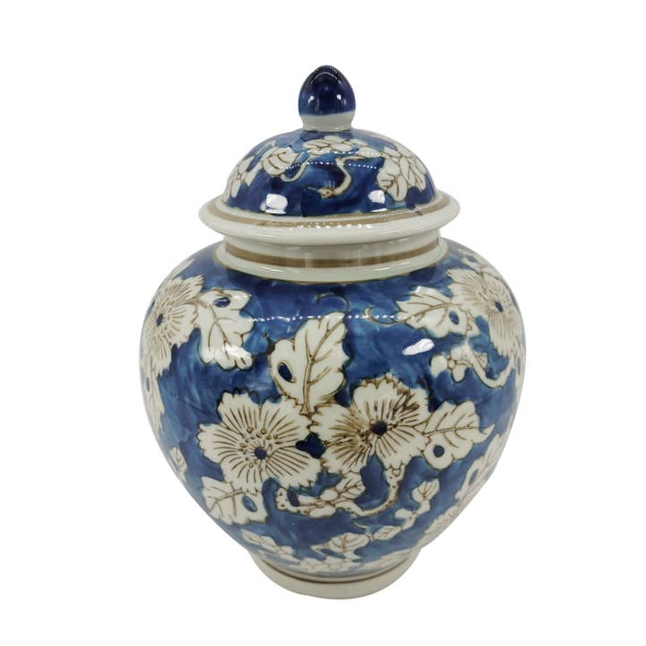 Blue & White Chinoiserie Floral Jar 10.5"