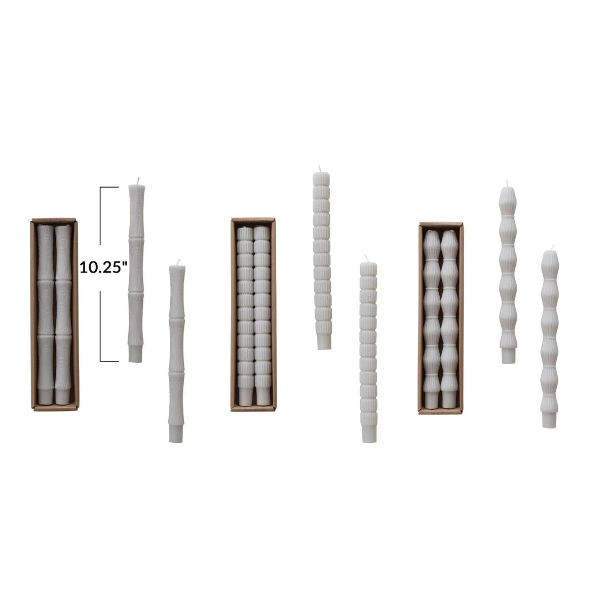 Unscented Sculpted Taper Candles, Grey, 3 Styles, Set of 2