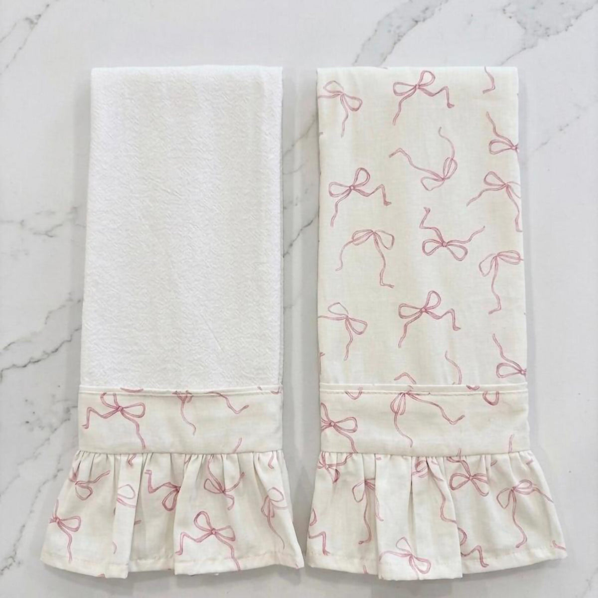 Pink Bow Ruffled Kitchen Towels (Set of 2)