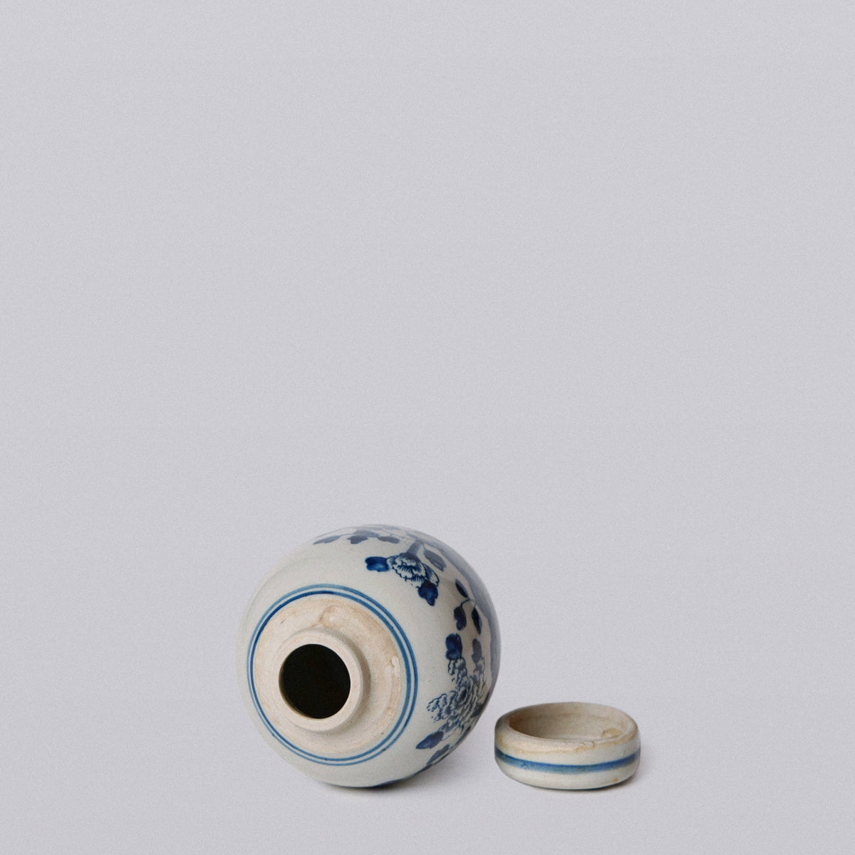 Blue and White Porcelain Mini Peony Floral Round Jar