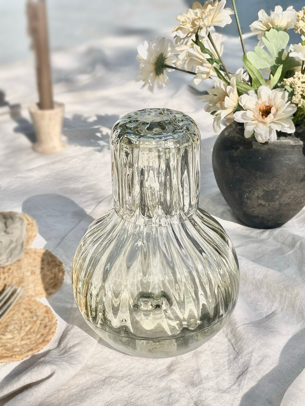 Fluted Recycled Glass Carafe