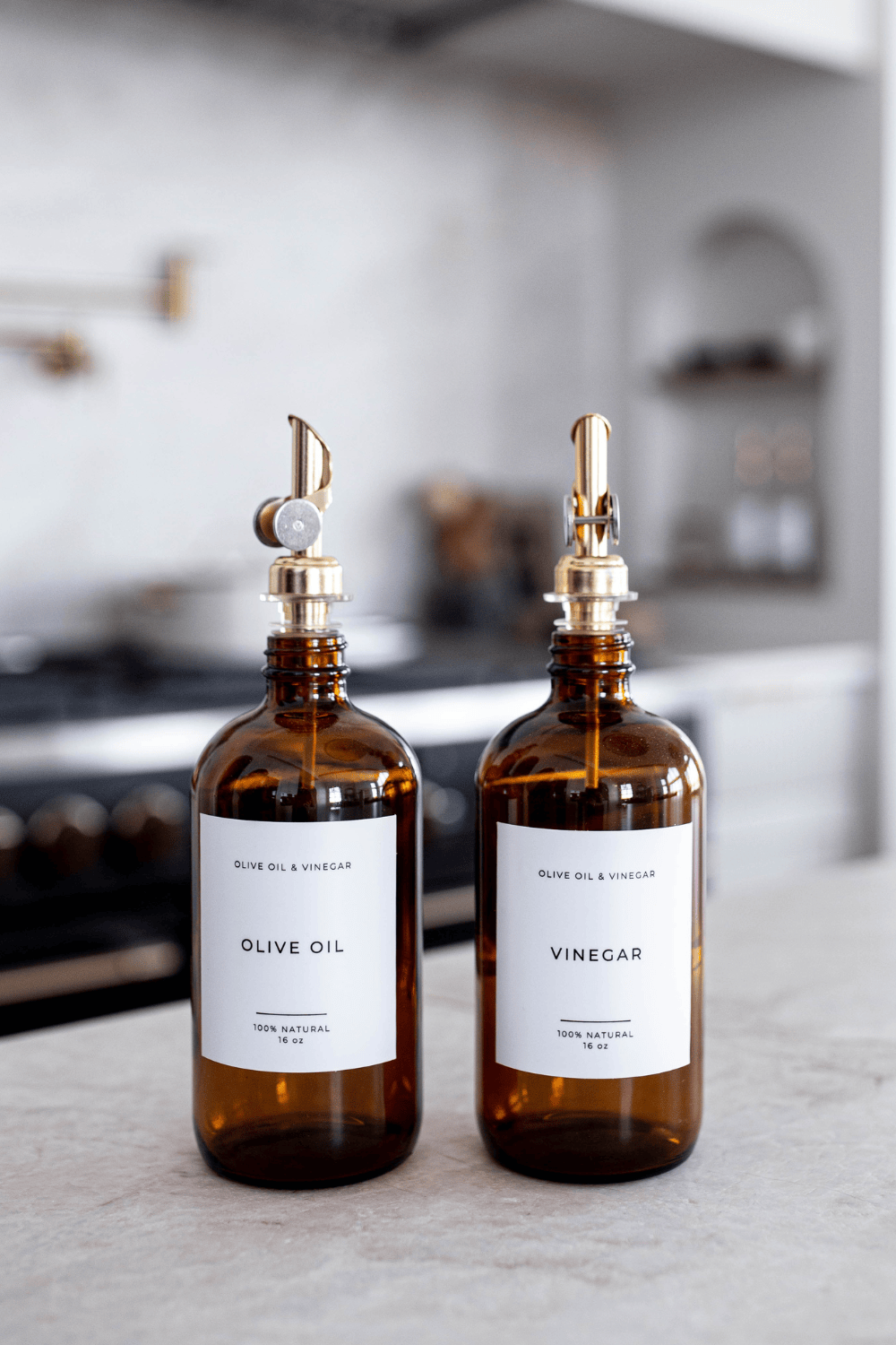 Amber Glass Dispenser for Olive Oil & Vinegar - Refillable Bottles