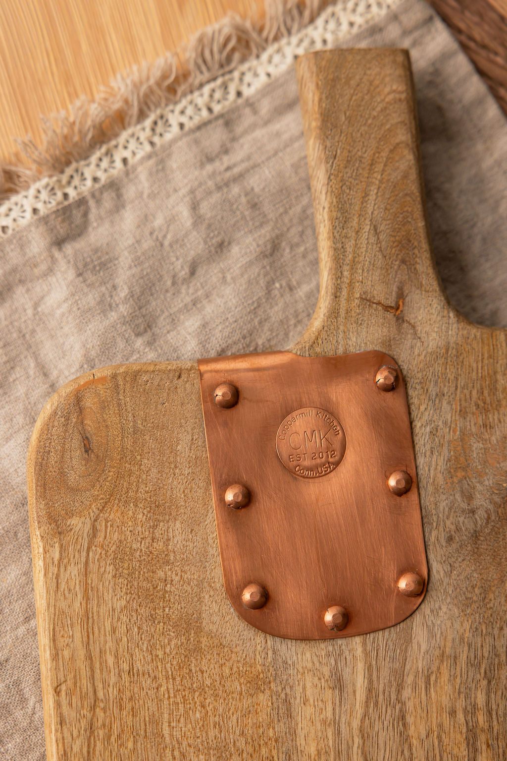 Vintage Inspired Wooden Charcuterie Board with Handmade Copper