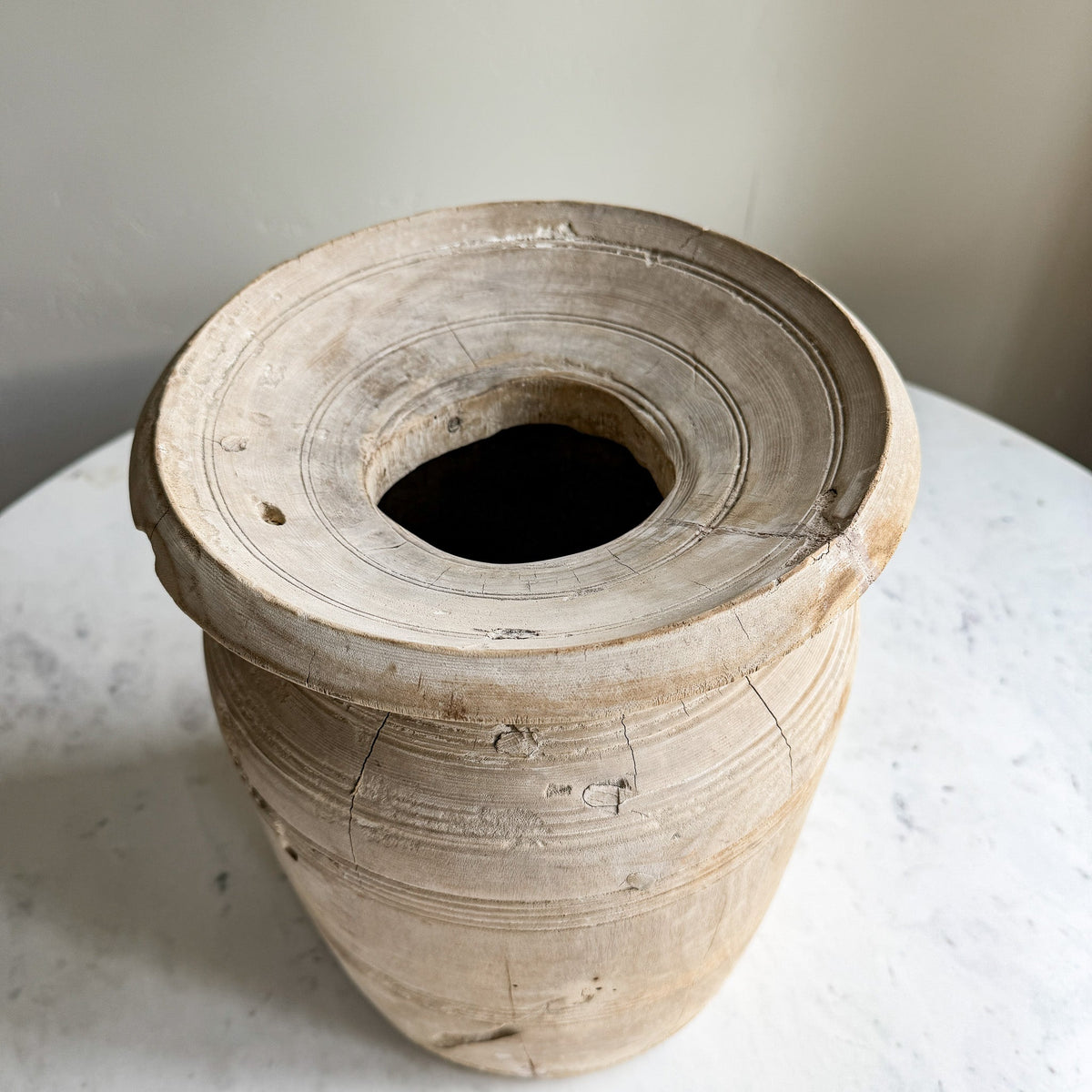 Nepali Water Pot Vase - Bleached Wood | XL Handmade Rustic Vessel