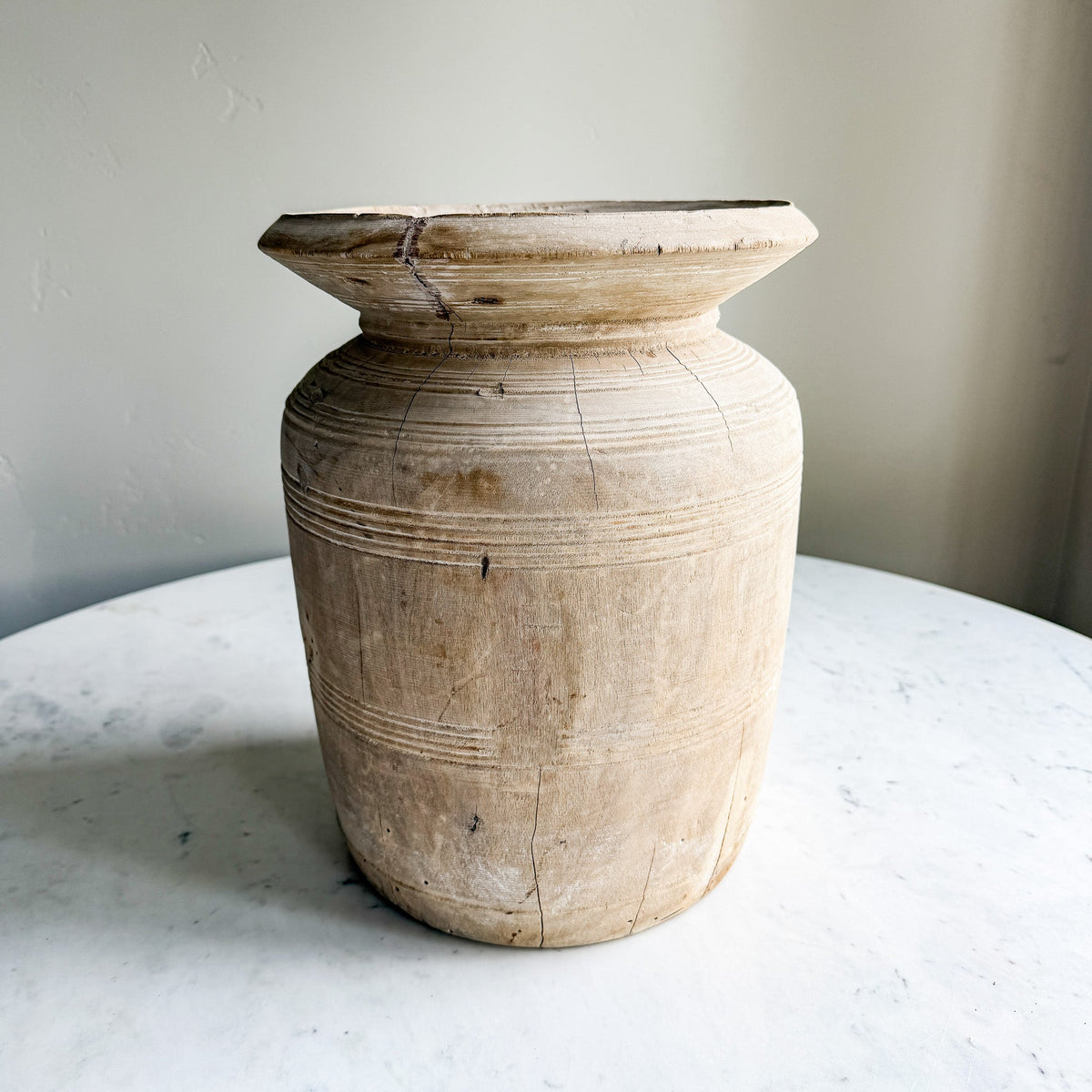Nepali Water Pot Vase - Bleached Wood | XL Handmade Rustic Vessel