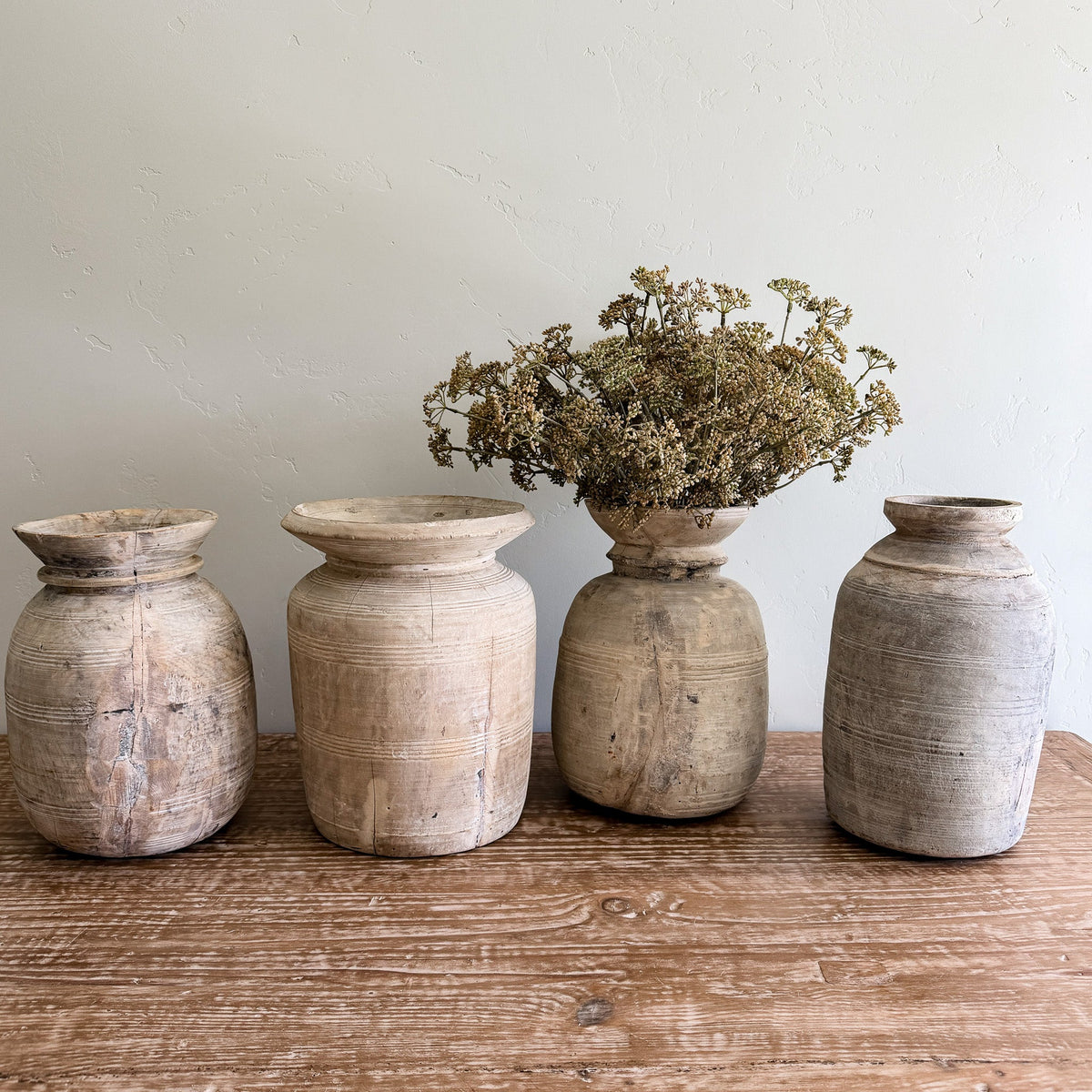 Nepali Water Pot Vase - Bleached Wood | XL Handmade Rustic Vessel