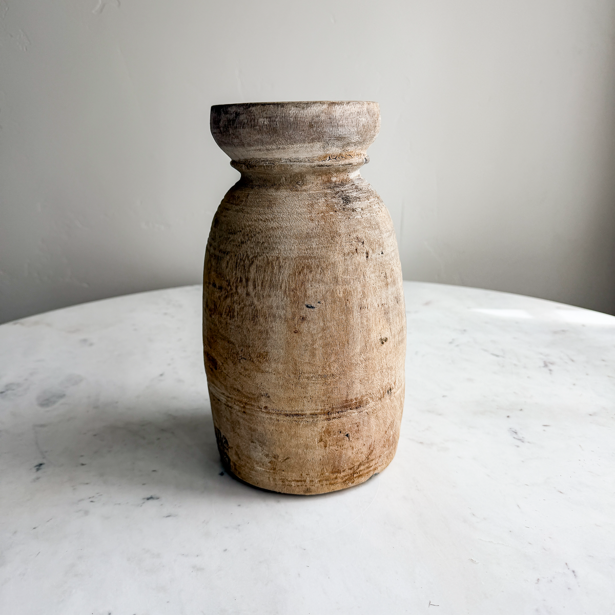 Nepali Water Pot Vase - Bleached Wood | Medium Handmade Rustic Vessel