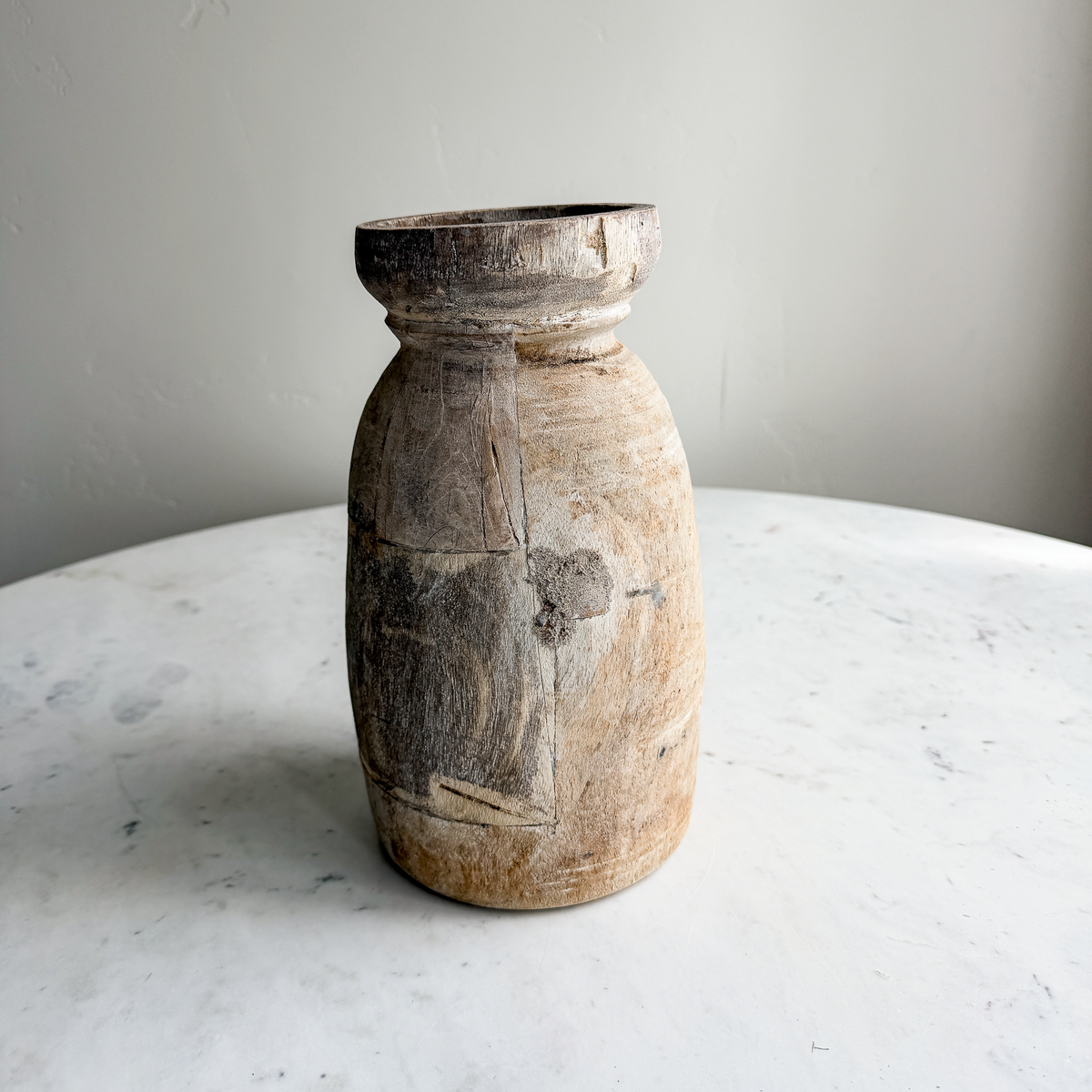 Nepali Water Pot Vase - Bleached Wood | Medium Handmade Rustic Vessel