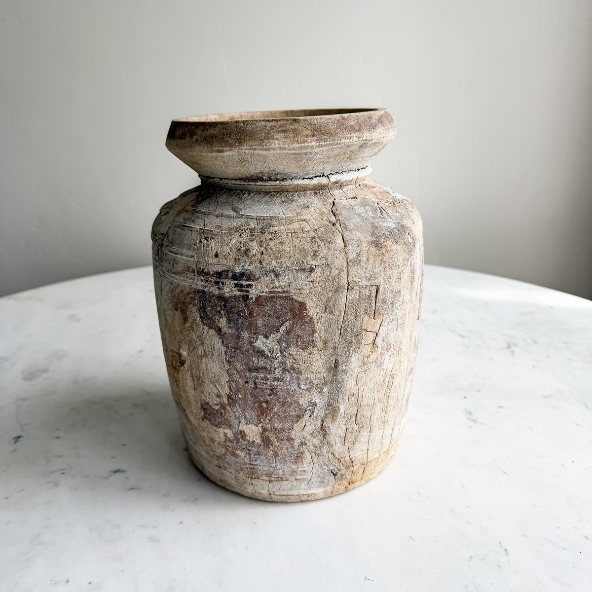 Nepali Water Pot Vase - Bleached Wood | Medium Handmade Rustic Vessel