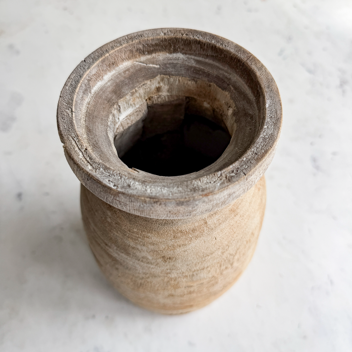 Nepali Water Pot Vase - Bleached Wood | Medium Handmade Rustic Vessel