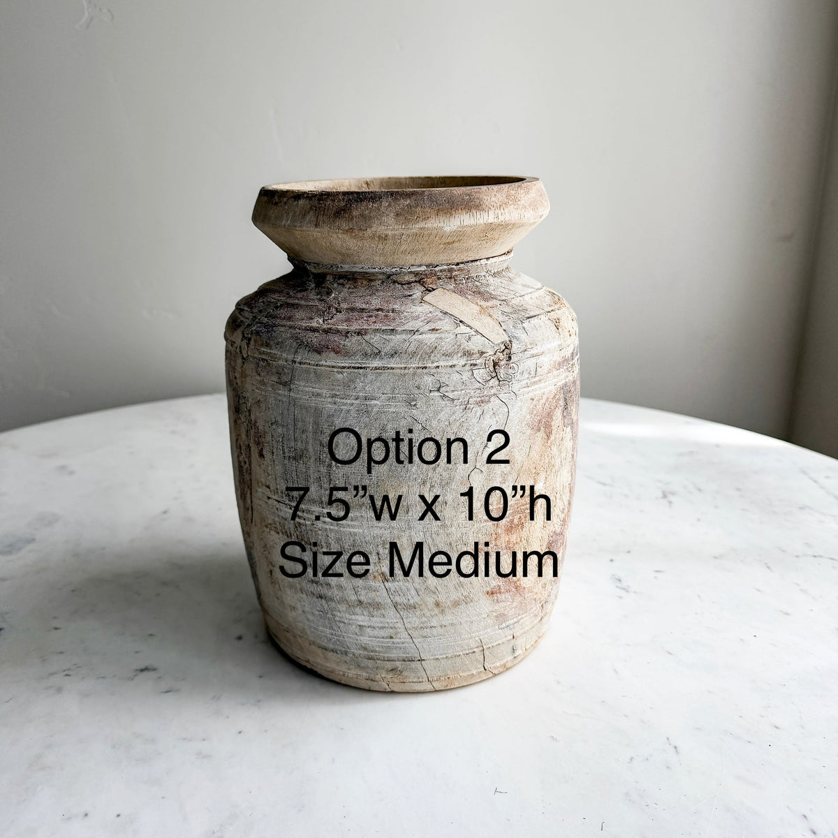 Nepali Water Pot Vase - Bleached Wood | Medium Handmade Rustic Vessel