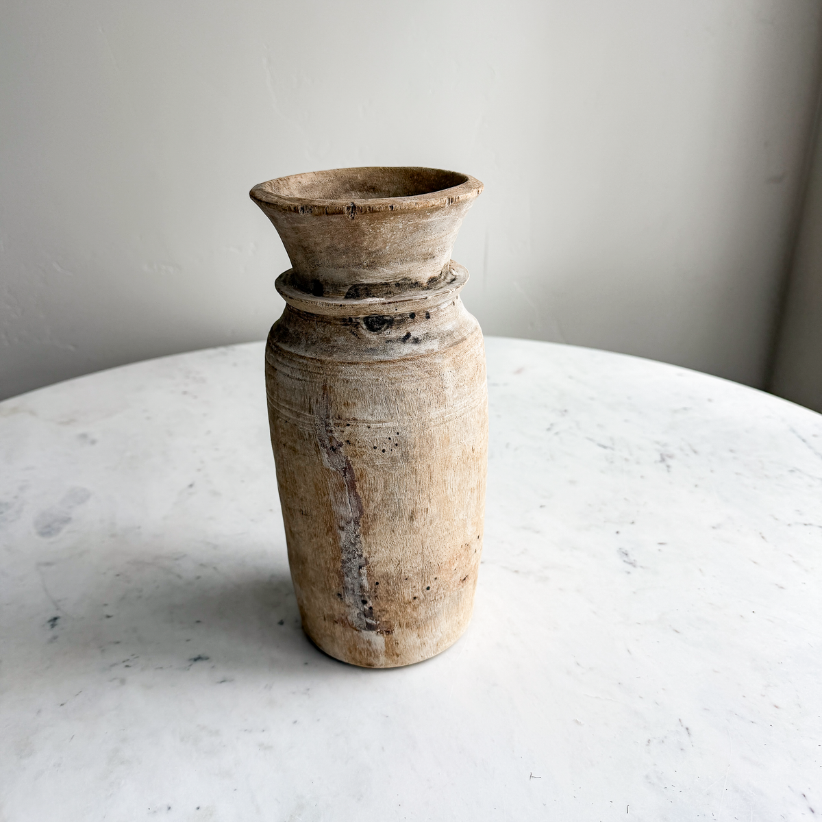 Nepali Water Pot Vase - Bleached Wood | Medium Handmade Rustic Vessel