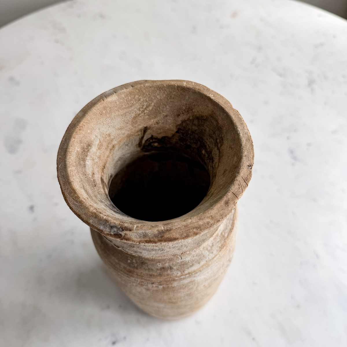 Nepali Water Pot Vase - Bleached Wood | Medium Handmade Rustic Vessel
