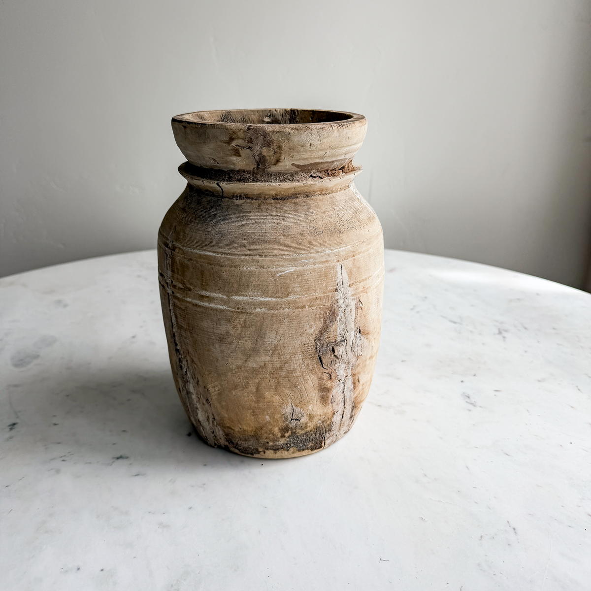 Nepali Water Pot Vase - Bleached Wood | Medium Handmade Rustic Vessel