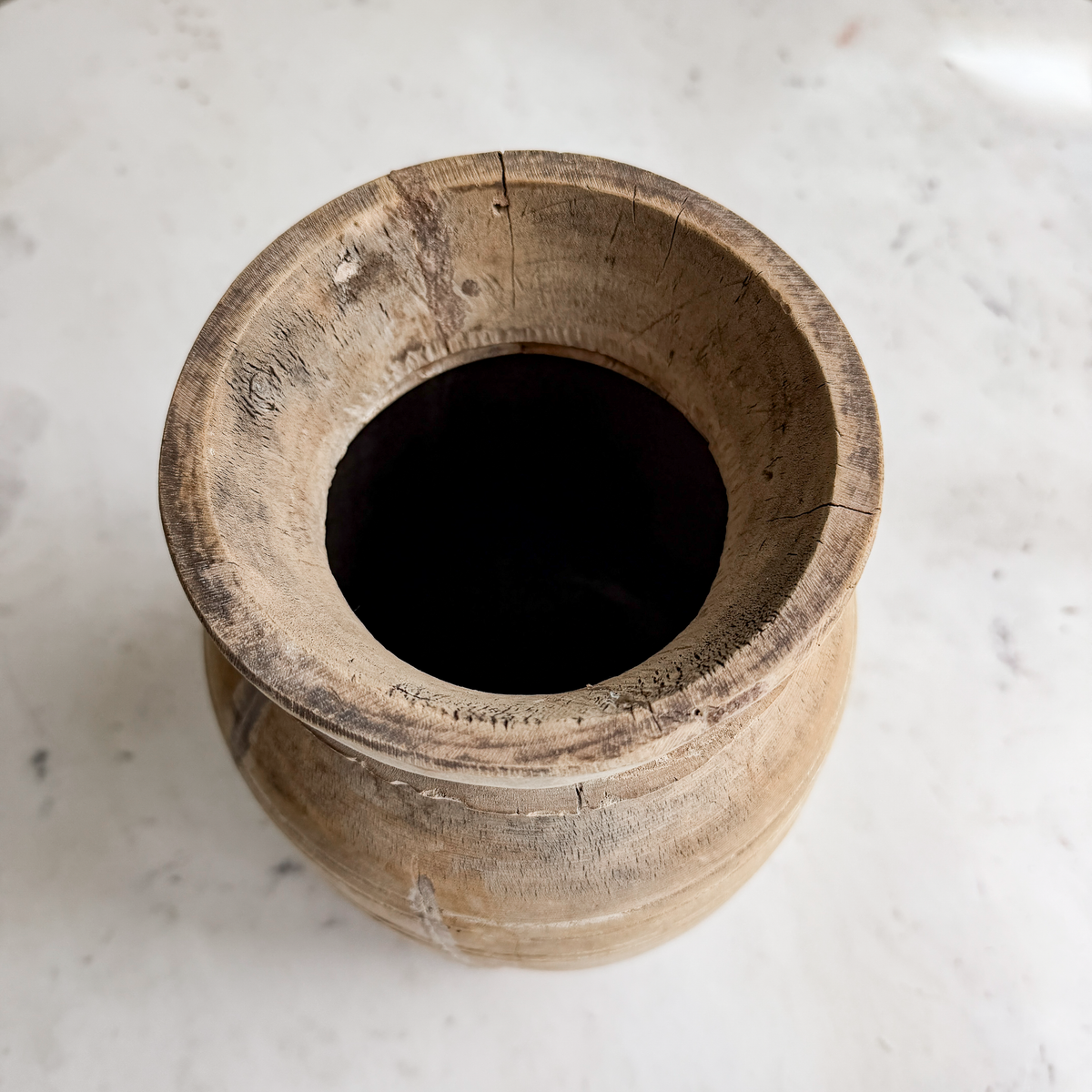 Nepali Water Pot Vase - Bleached Wood | Medium Handmade Rustic Vessel