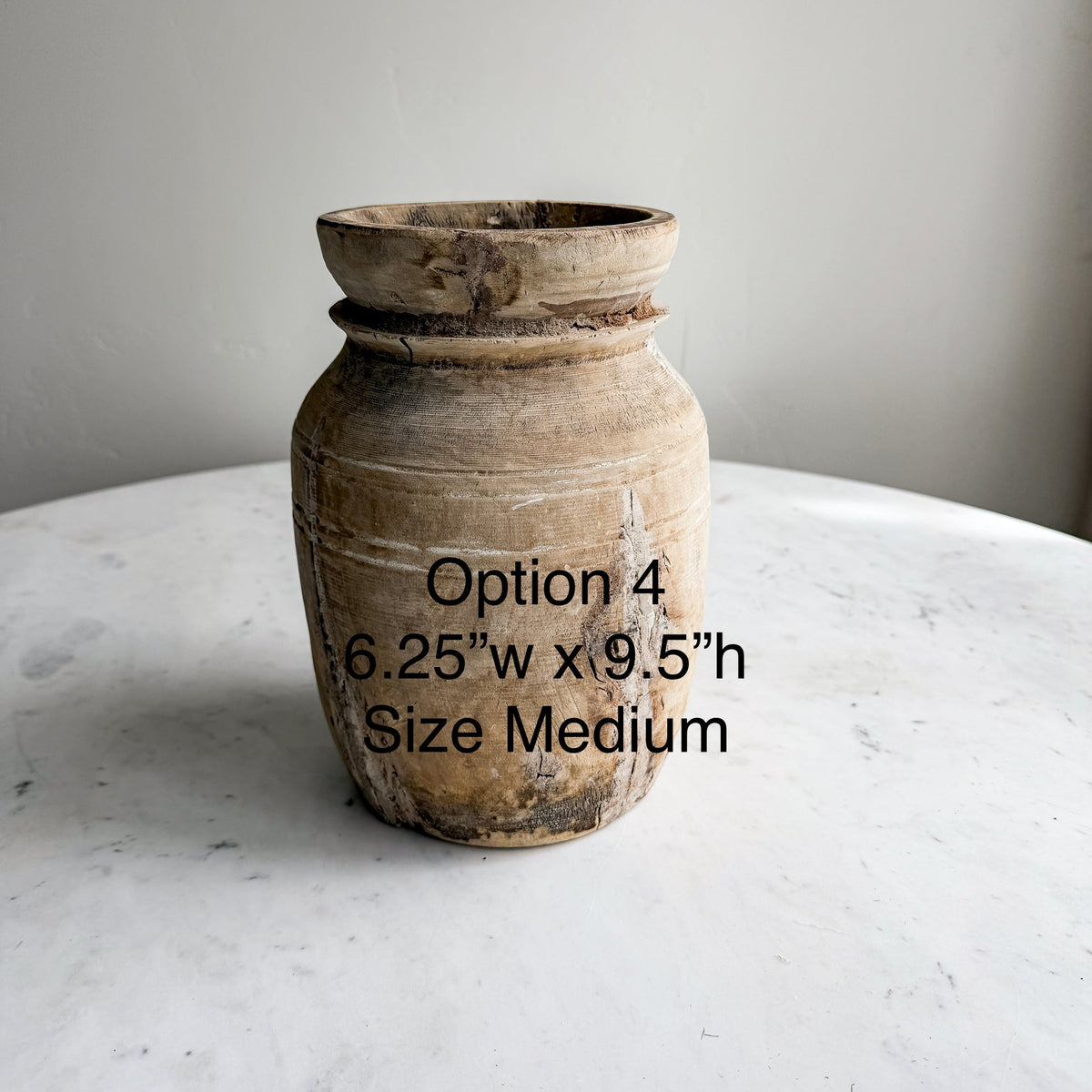 Nepali Water Pot Vase - Bleached Wood | Medium Handmade Rustic Vessel