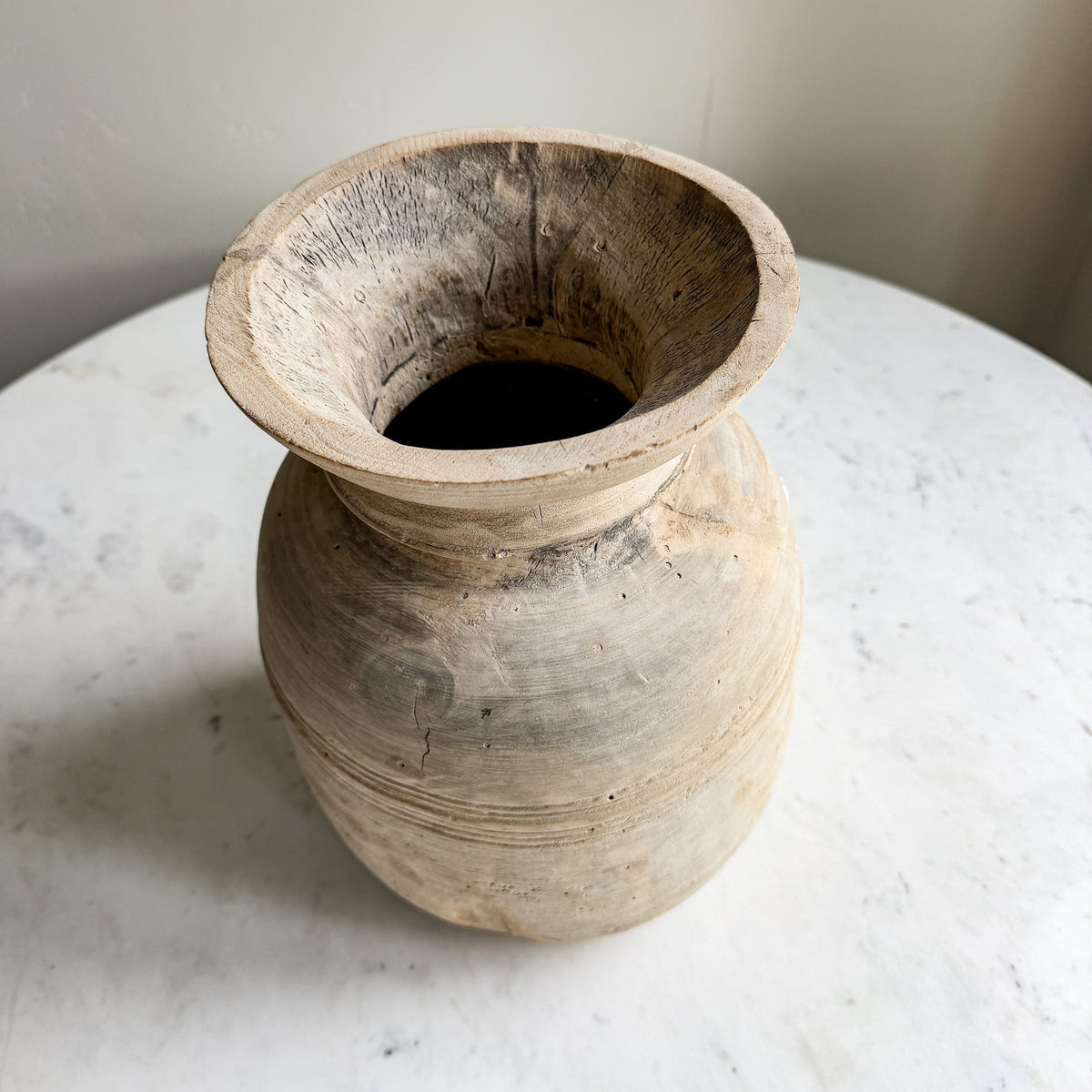 Nepali Water Pot Vase - Bleached Wood | XL Handmade Rustic Vessel