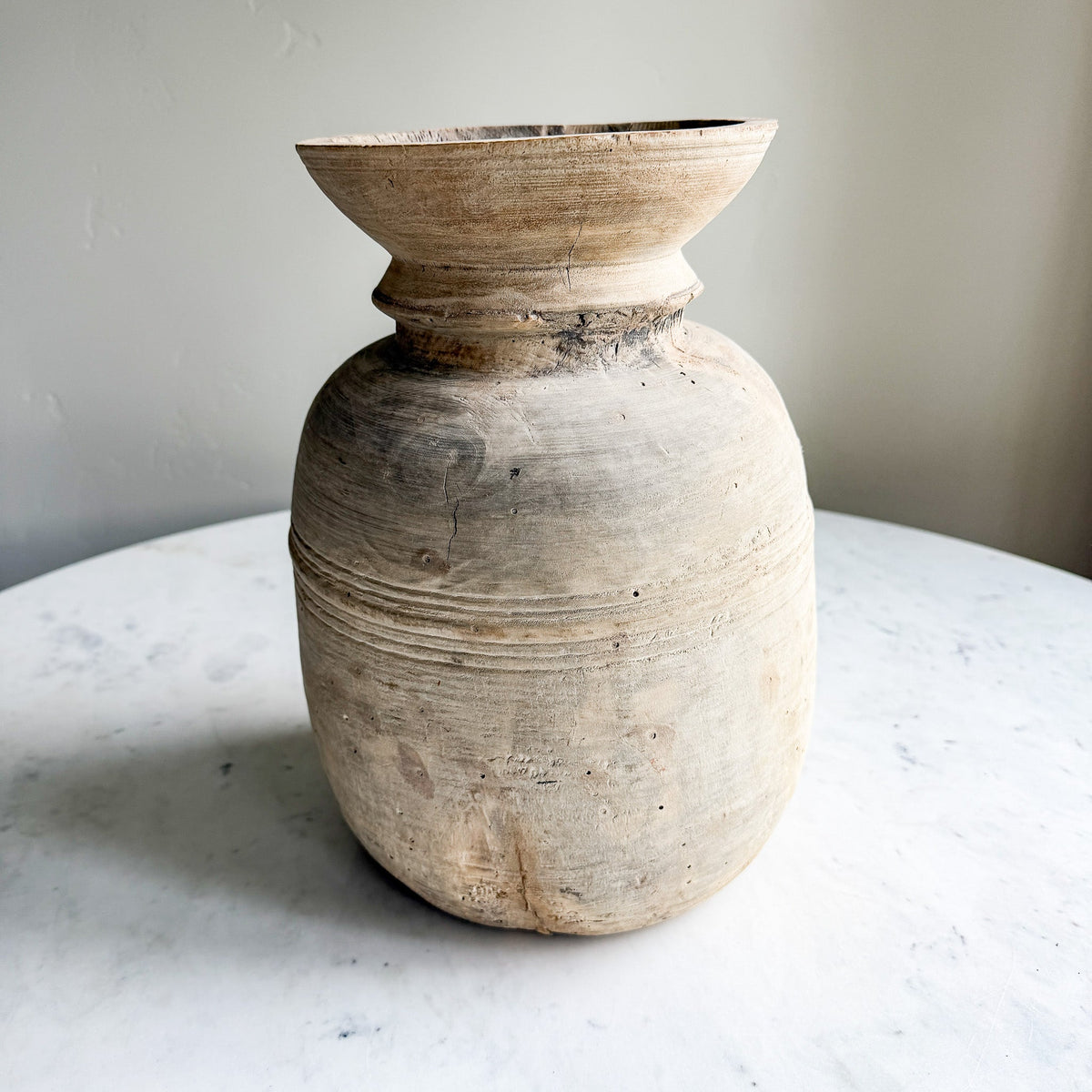 Nepali Water Pot Vase - Bleached Wood | XL Handmade Rustic Vessel