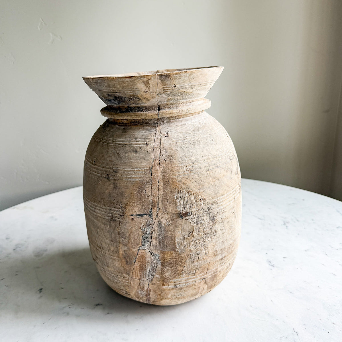 Nepali Water Pot Vase - Bleached Wood | XL Handmade Rustic Vessel