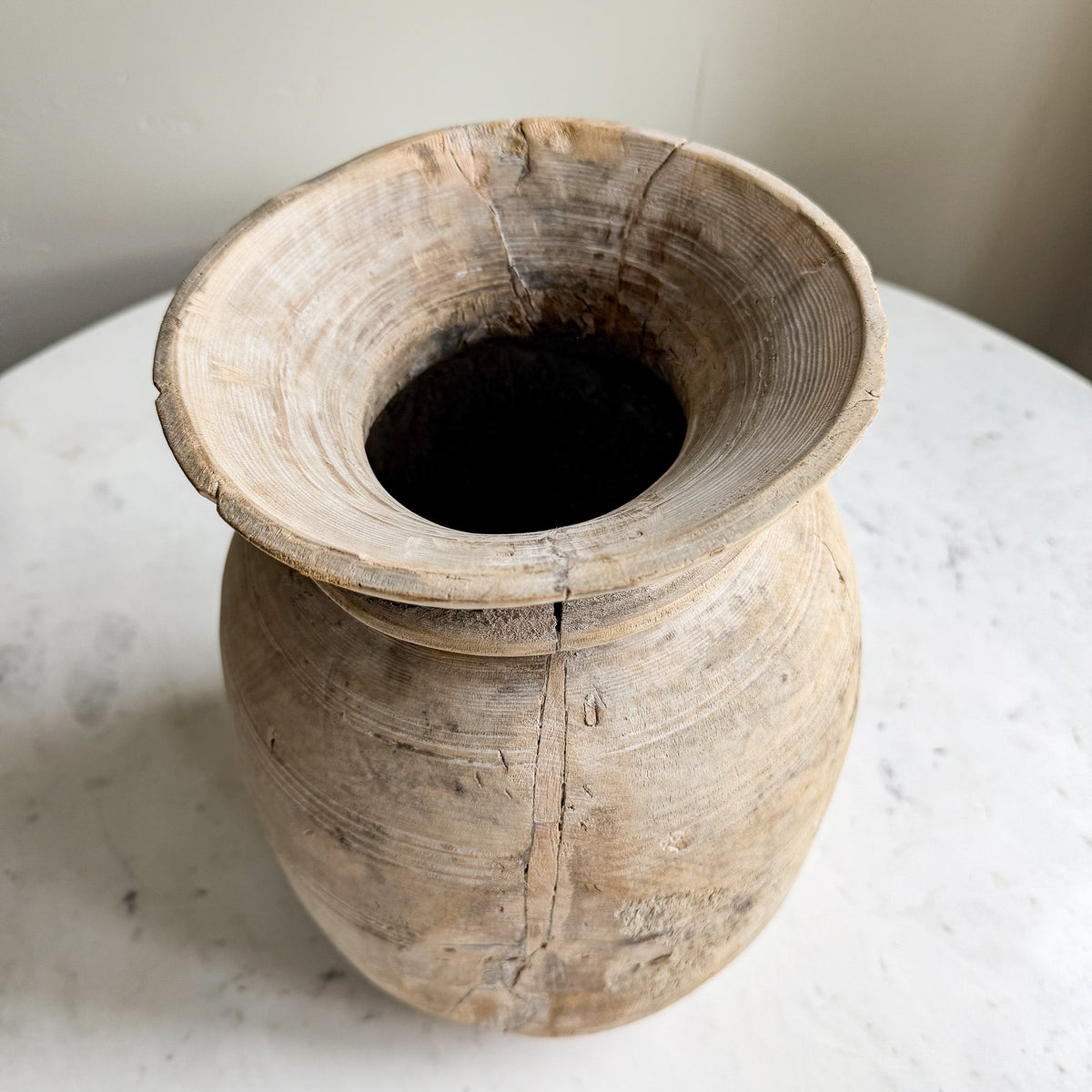 Nepali Water Pot Vase - Bleached Wood | XL Handmade Rustic Vessel