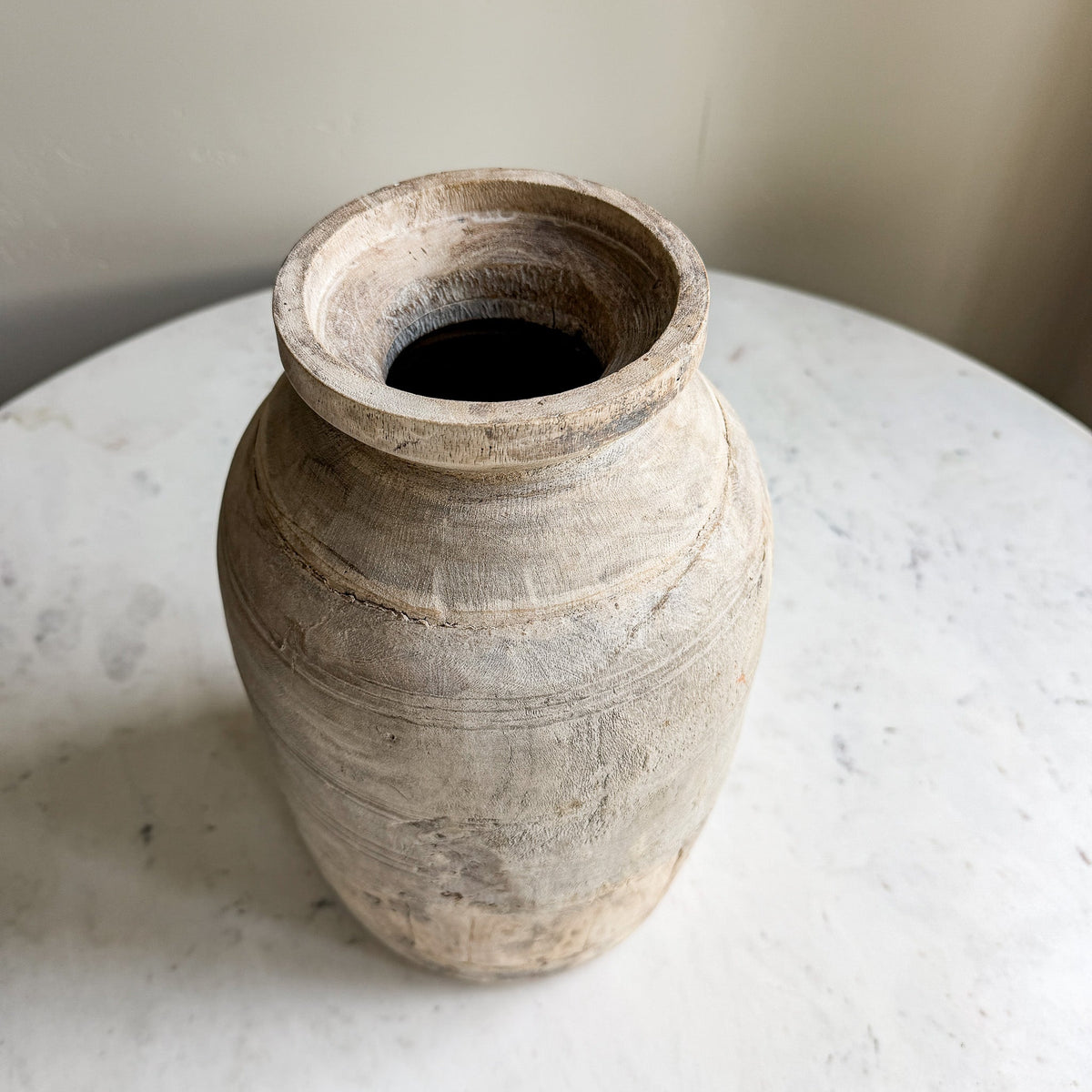 Nepali Water Pot Vase - Bleached Wood | XL Handmade Rustic Vessel