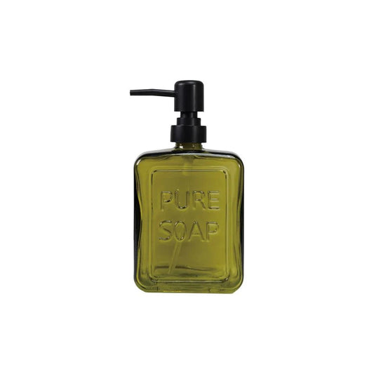 White Cliff Studio Olive Green Glass Soap Dispenser – “Pure Soap” Design