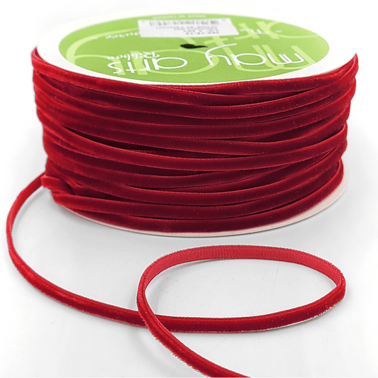 Velvet String Cord Ribbon - Red | 1/8" Width | 50 Yard Roll